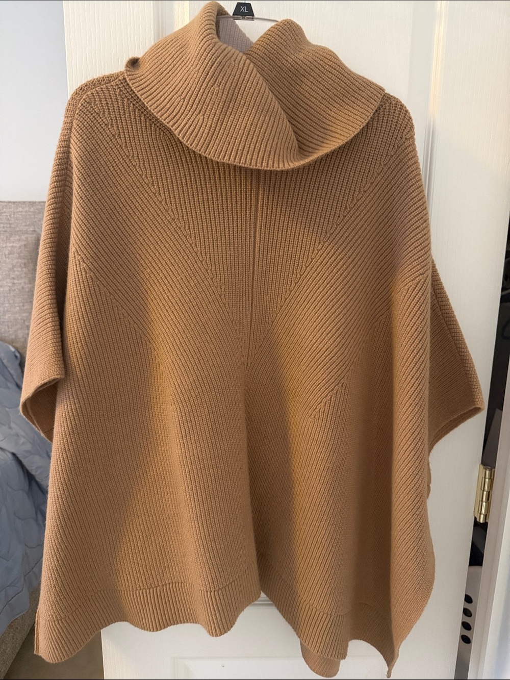Ann Taylor Camel Ribbed Knit Poncho with Turtleneck